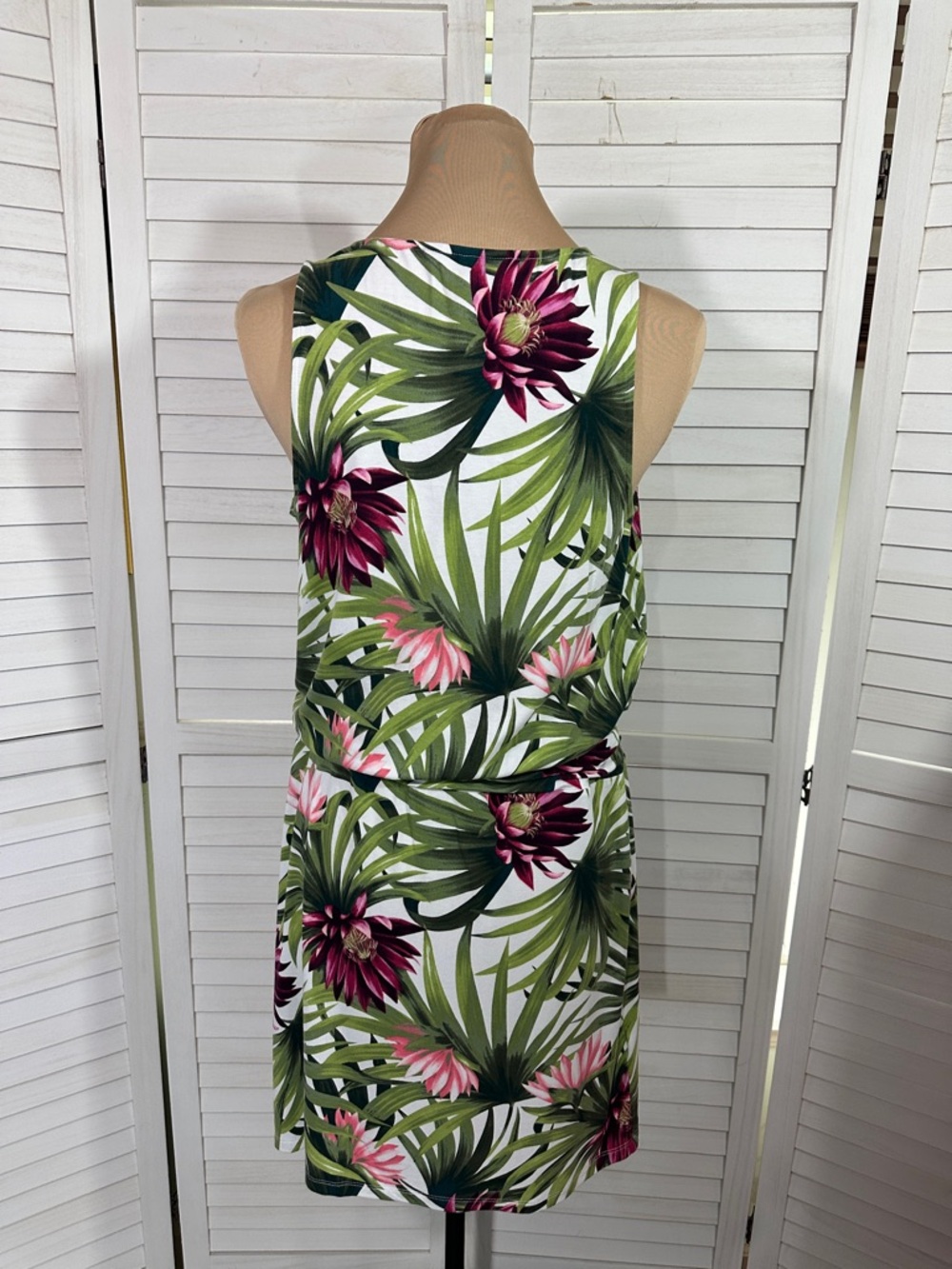 Tommy Bahama Tank Dress Size SP Proteia Garden Palm Floral Print Ruched Blouson - Picture 7 of 10
